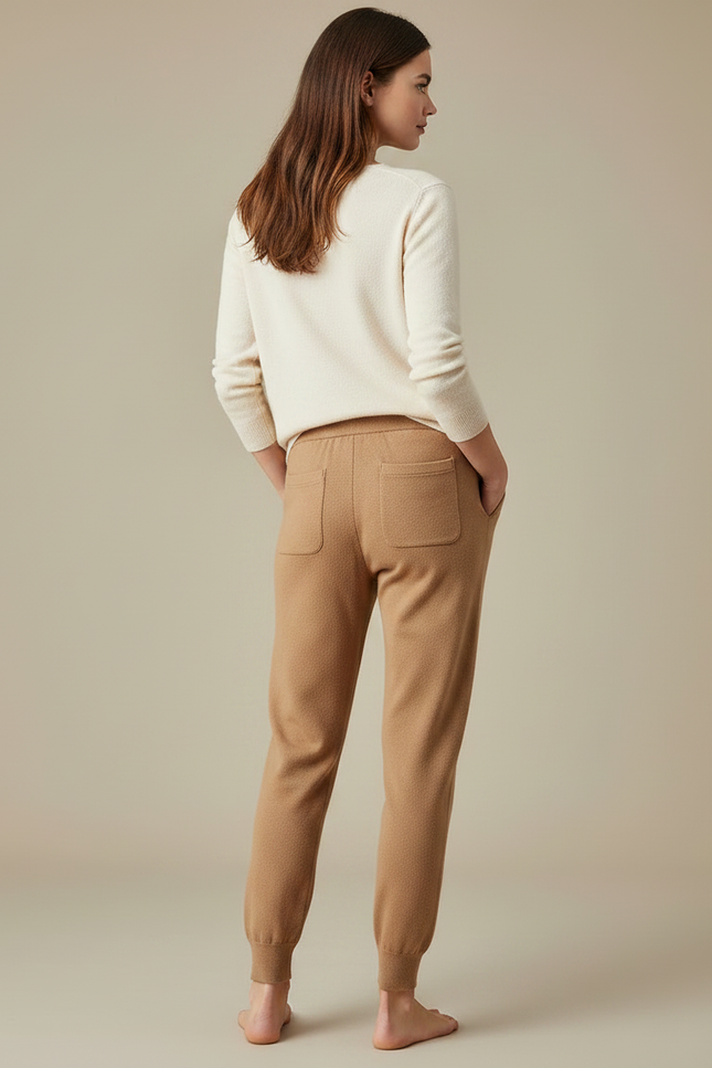 Pantalon Marron Laine Tricoté Confortable Décontracté Femme - Camel Maille - vue 2