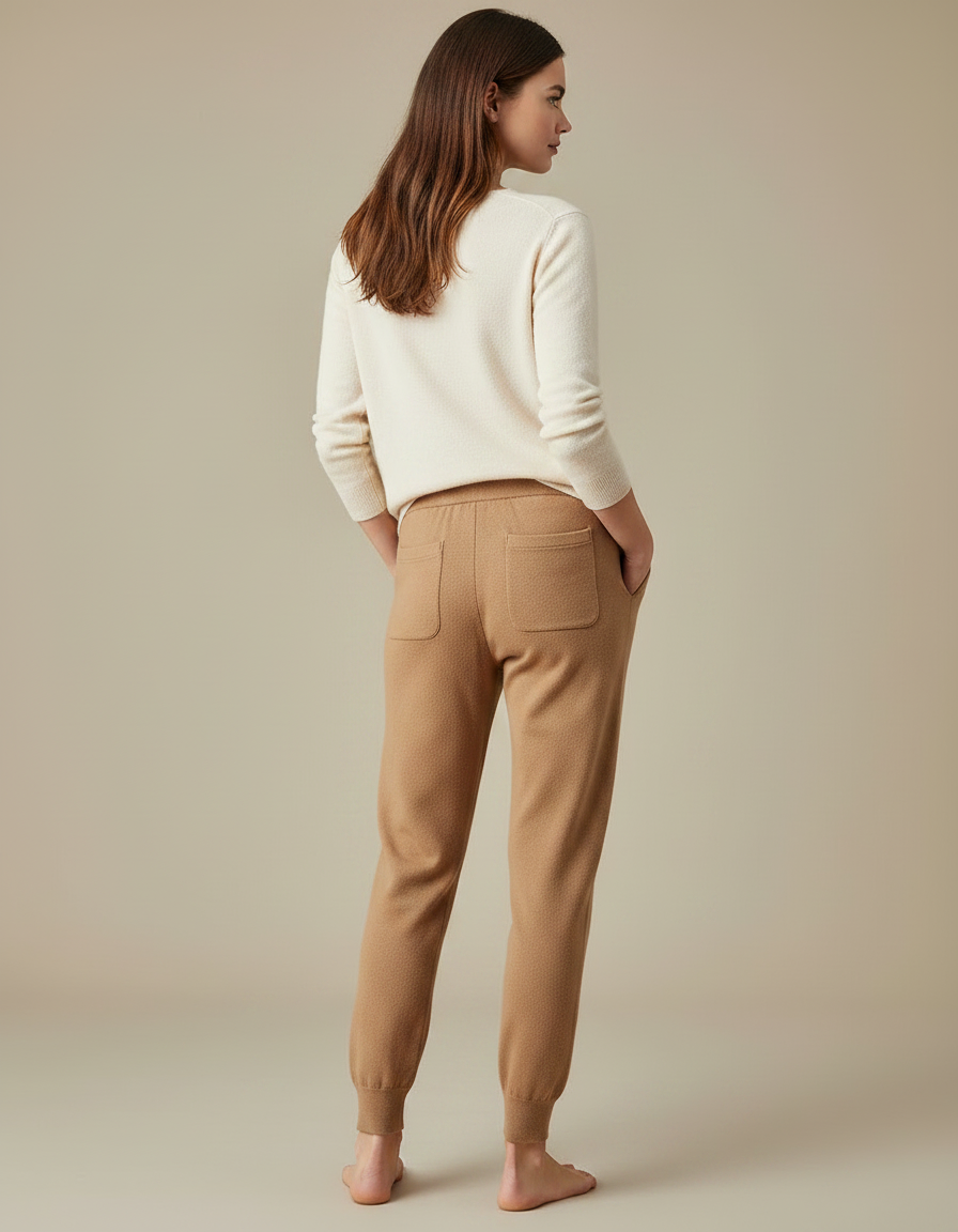 Pantalon Marron Laine Tricoté Confortable Décontracté Femme - Camel Maille - vue 2