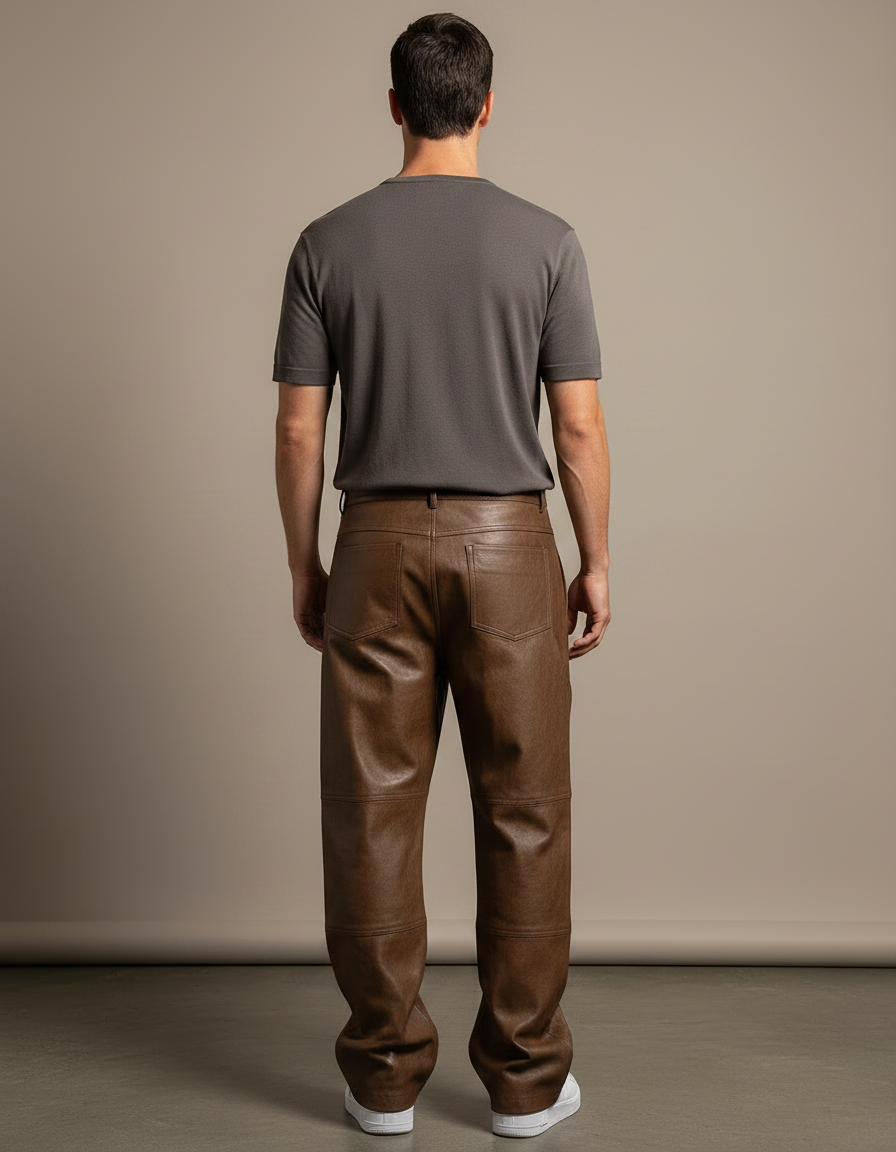 Pantalon Cuir Marron Vieilli - vue 2