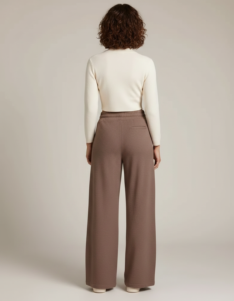 Pantalon Marron Ample Côtelé Décontracté Fluide Femme - Molleton - vue 2