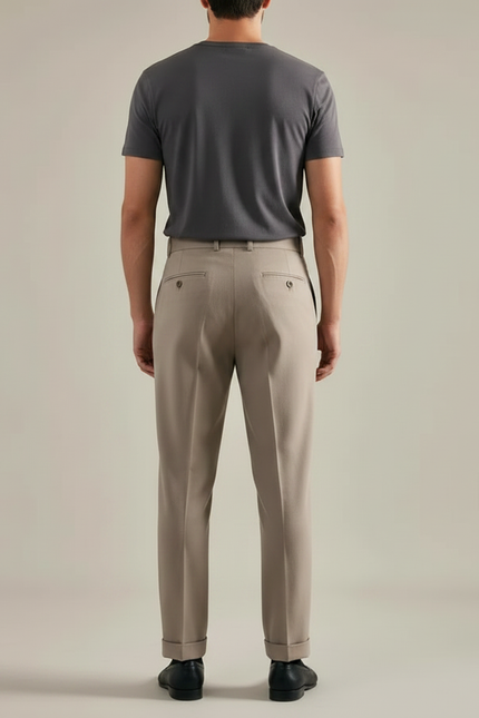 Pantalon Marron Plissé Droit Élégant Classique Homme - Gabardine - vue 2