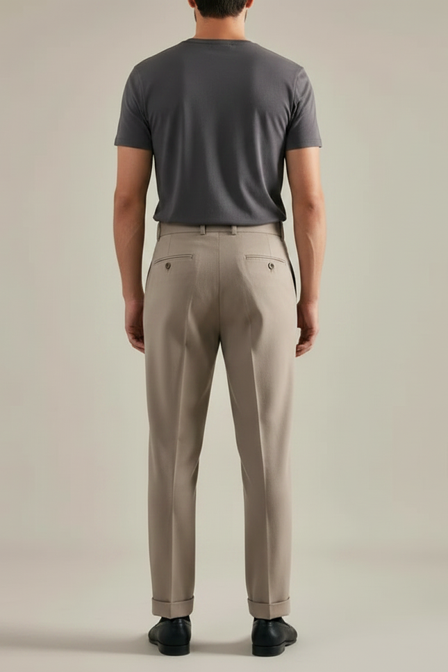 Pantalon Marron Plissé Droit Élégant Classique Homme - Gabardine - vue 2
