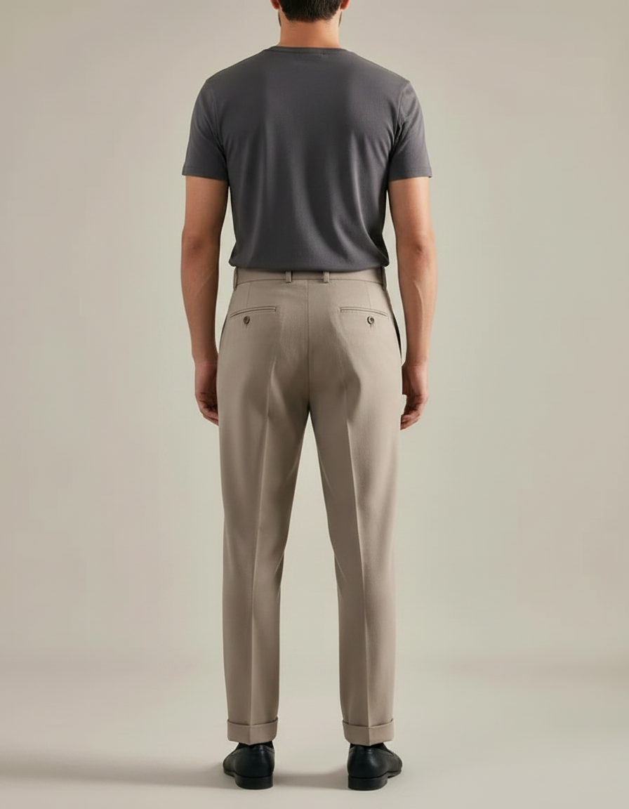 Pantalon Marron Plissé Droit Élégant Classique Homme - Gabardine - vue 2