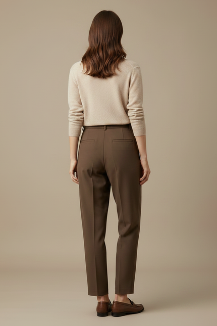 Pantalon Marron Plissé Fluide Décontracté Élégant Femme - Polyester - vue 2