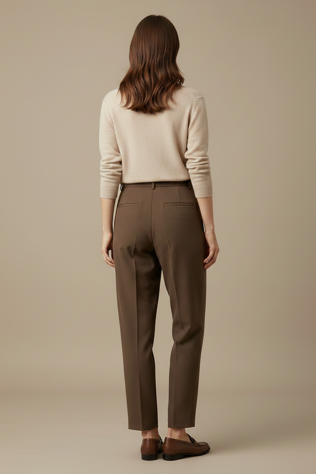 Pantalon Marron Plissé Fluide Décontracté Élégant Femme - Polyester - vue 2