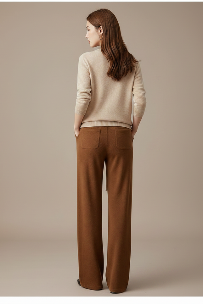 Pantalon Marron Large Décontracté Taille Haute Cordon - Maille - vue 2