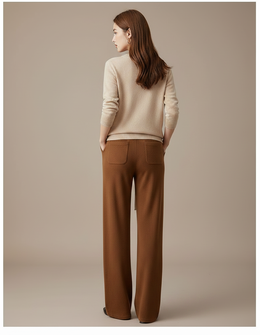 Pantalon Marron Large Décontracté Taille Haute Cordon - Maille - vue 2