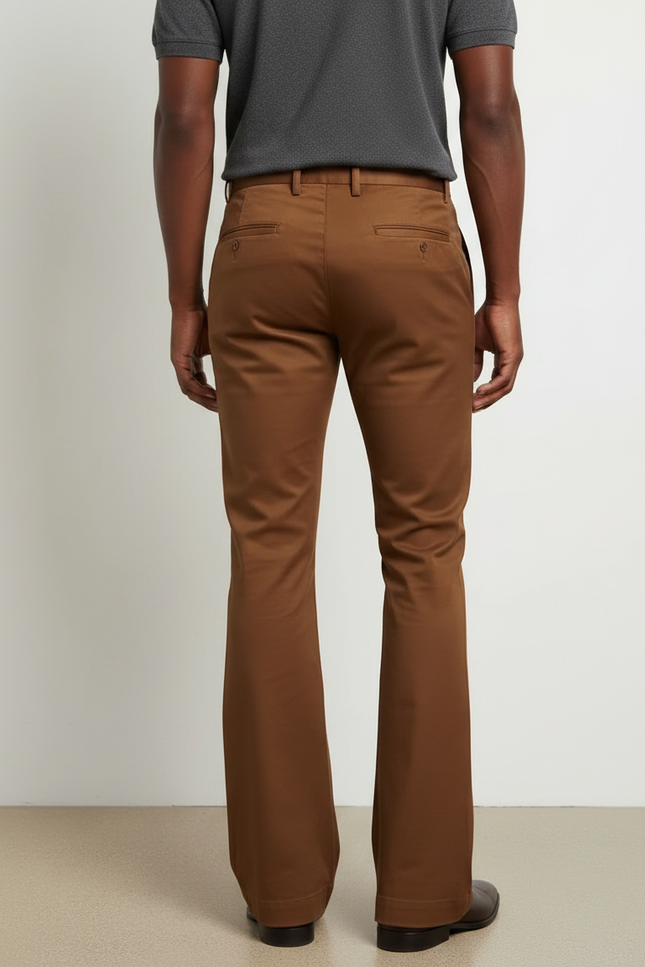 Pantalon Marron Évasé Homme Casual Chic Élégant - Gabardine - vue 2