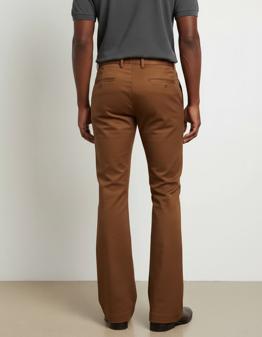 Pantalon Marron Évasé Homme Casual Chic Élégant - Gabardine - vue 2