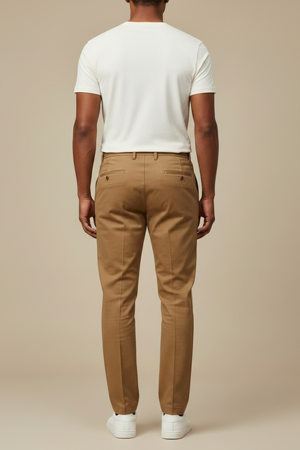 Pantalon Marron Homme Coton Coupe Droite Décontracté - Kaki Gabardine - vue 2