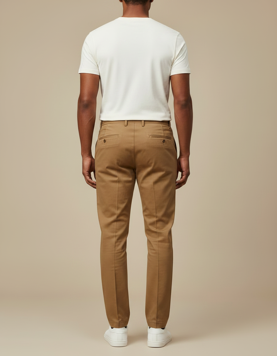 Pantalon Marron Homme Coton Coupe Droite Décontracté - Kaki Gabardine - vue 2