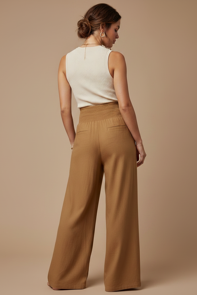 Pantalon Marron Fluide Ample Taille Haute Élégant Femme - Viscose - vue 2