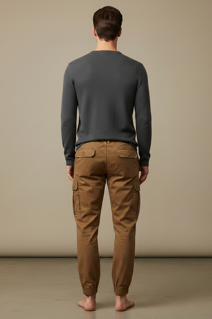 Pantalon Marron Cargo Coton Jogger Décontracté Homme - Toile - vue 2