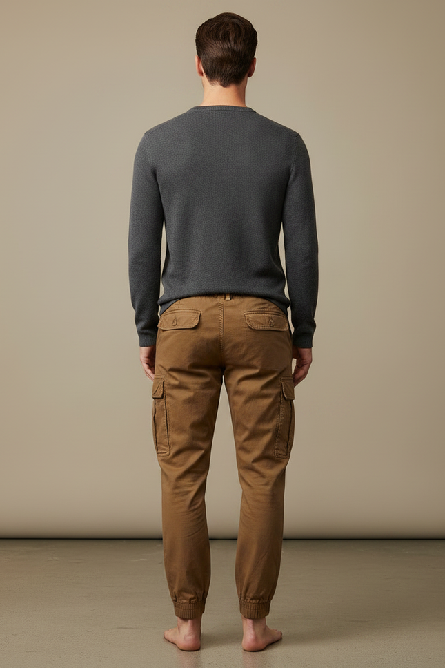 Pantalon Marron Cargo Coton Jogger Décontracté Homme - Toile - vue 2
