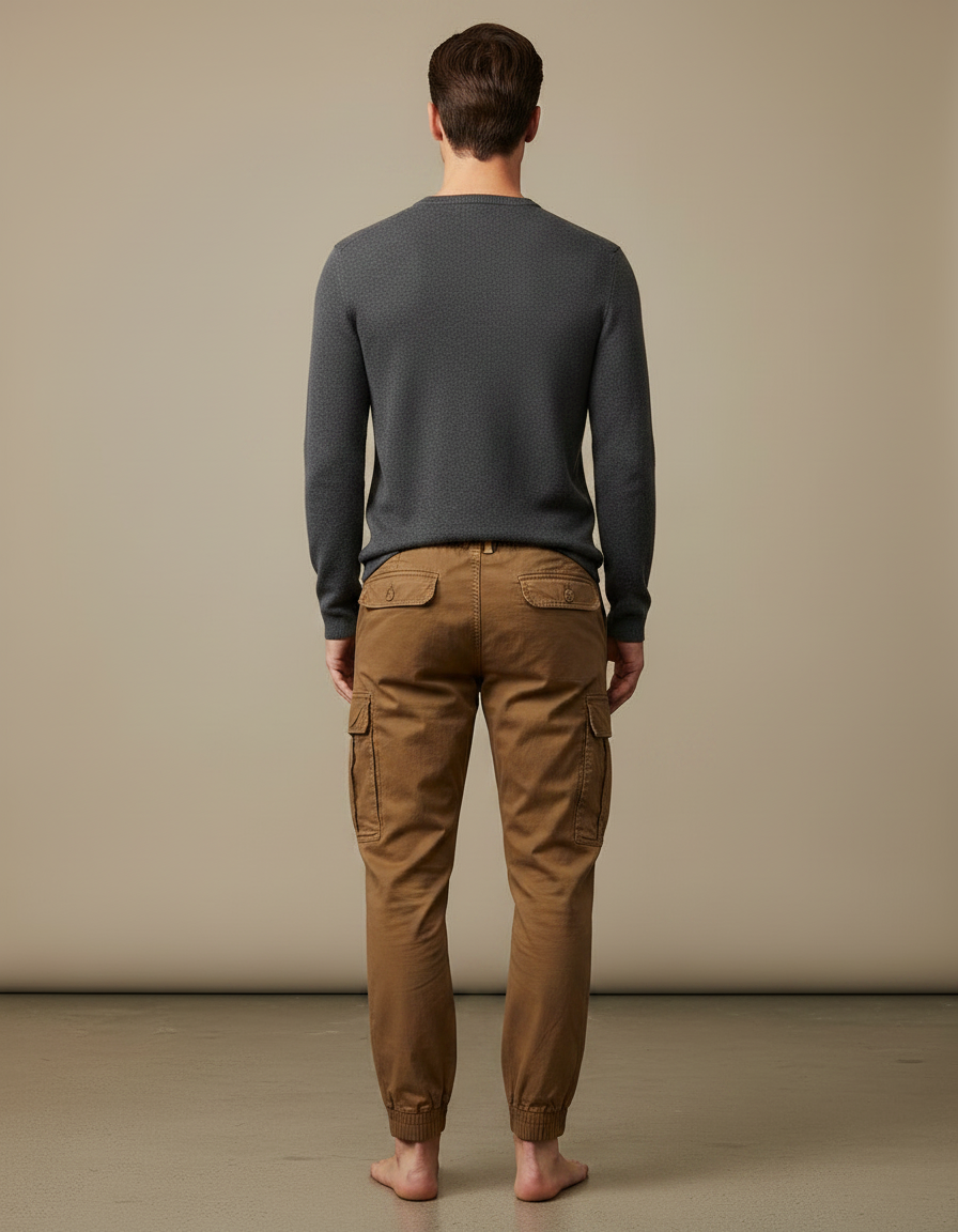 Pantalon Marron Cargo Coton Jogger Décontracté Homme - Toile - vue 2