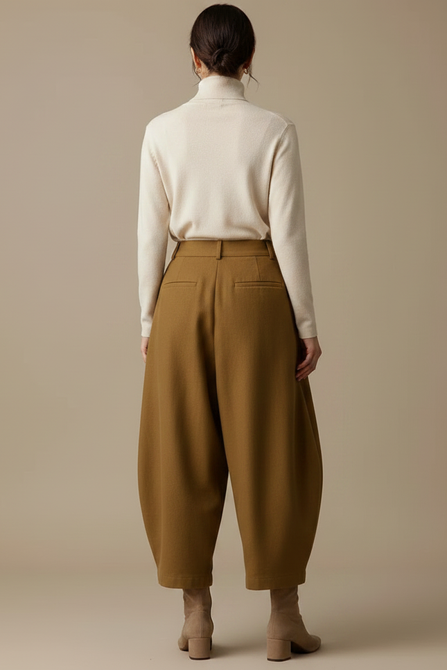 Pantalon Marron Ample Taille Haute Décontracté Harem - Laine - vue 2