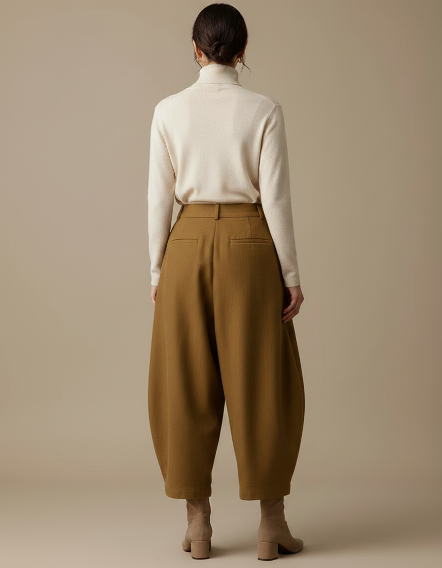 Pantalon Marron Ample Taille Haute Décontracté Harem - Laine - vue 2