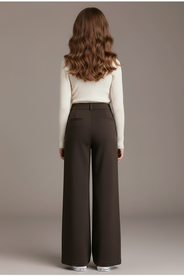 Pantalon Marron Ample Fluide Taille Haute Élégant - Polyester - vue 2