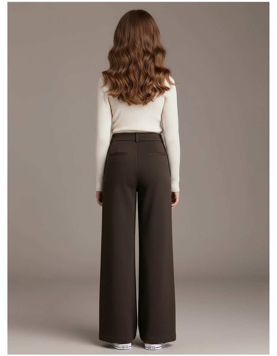 Pantalon Marron Ample Fluide Taille Haute Élégant - Polyester - vue 2