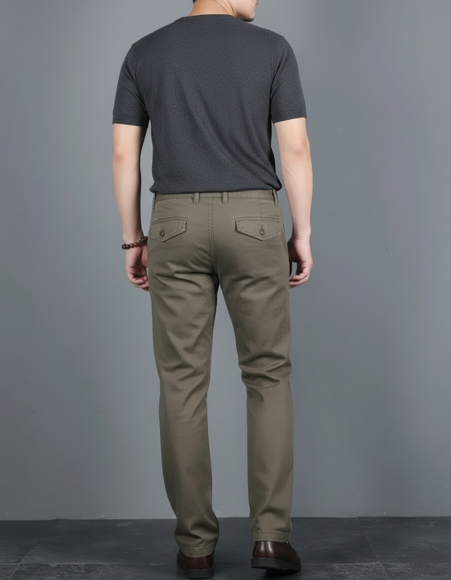Pantalon Marron Homme Coton Slim Chino Décontracté - Kaki - vue 2