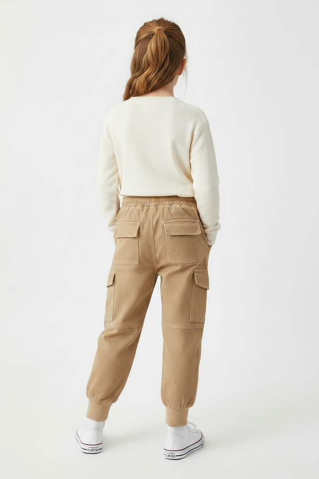 Pantalon Marron Cargo Coton Décontracté Enfants Confortable - Camel Molleton - vue 2