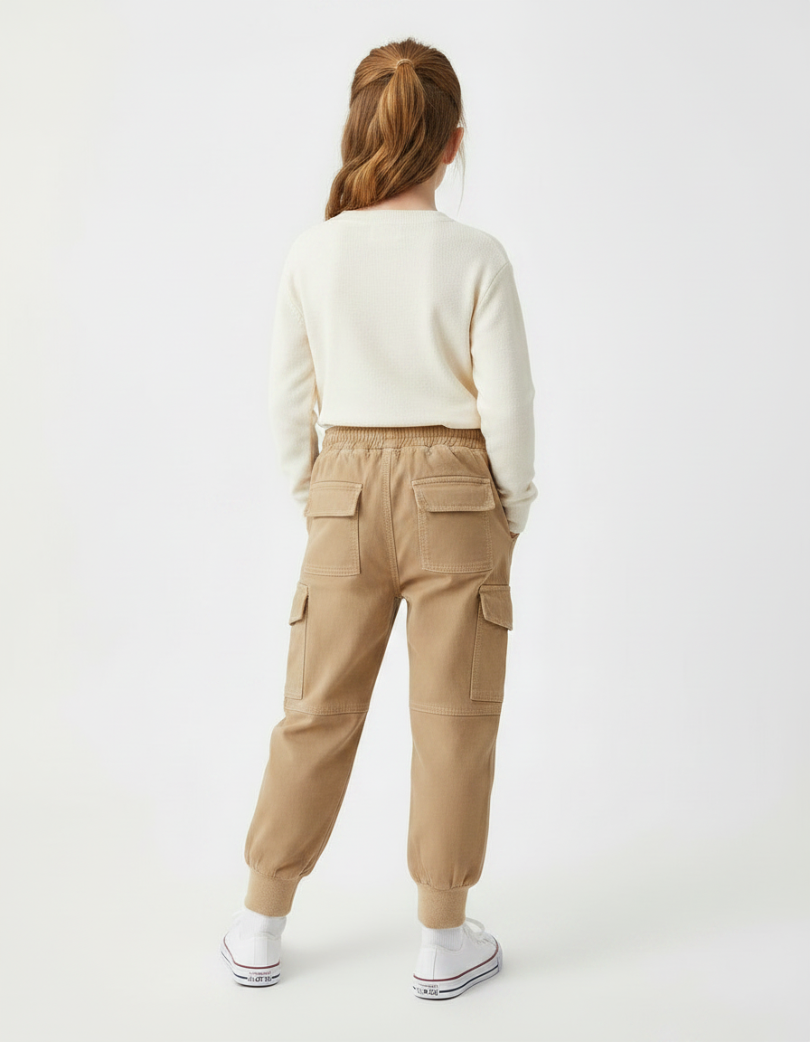 Pantalon Marron Cargo Coton Décontracté Enfants Confortable - Camel Molleton - vue 2