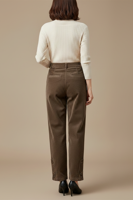 Pantalon Marron Côtelé Harem Chaud Décontracté Femme - Cordé - vue 2