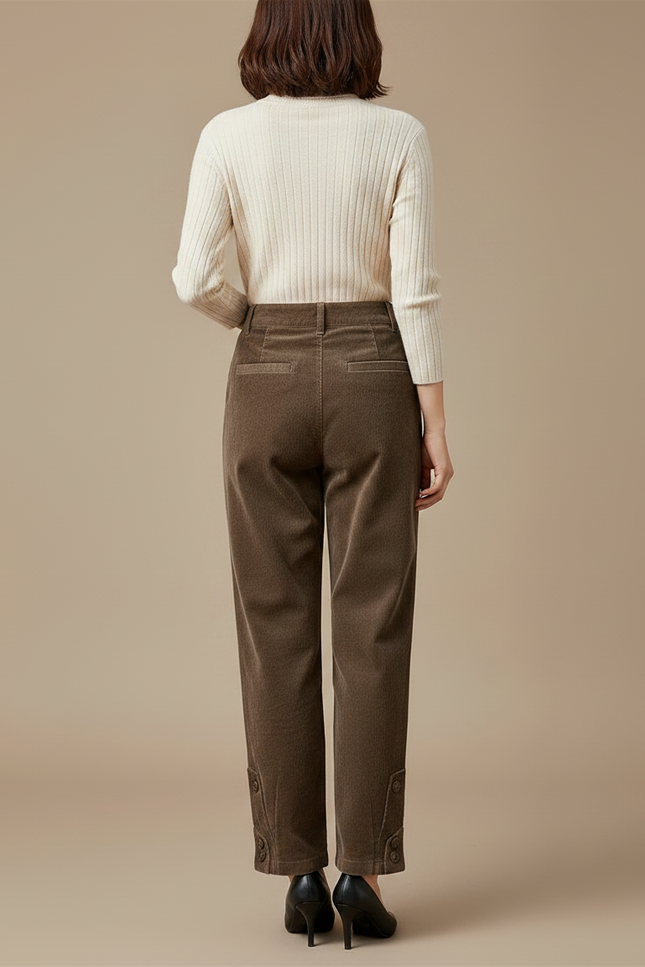 Pantalon Marron Côtelé Harem Chaud Décontracté Femme - Cordé - vue 2