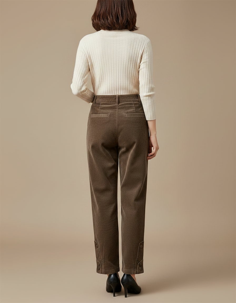 Pantalon Marron Côtelé Harem Chaud Décontracté Femme - Cordé - vue 2