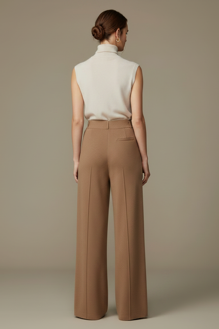 Ensemble Pantalon Marron - Camel Maille - vue 2