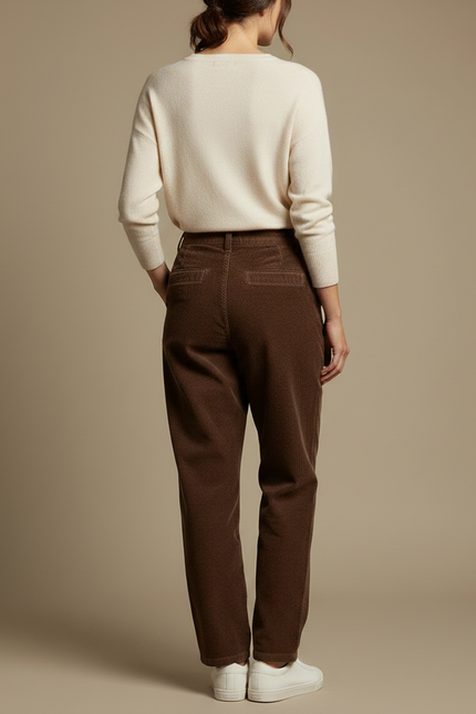 Pantalon Marron Côtelé Droit Ample Décontracté Femme - Cordé - vue 2