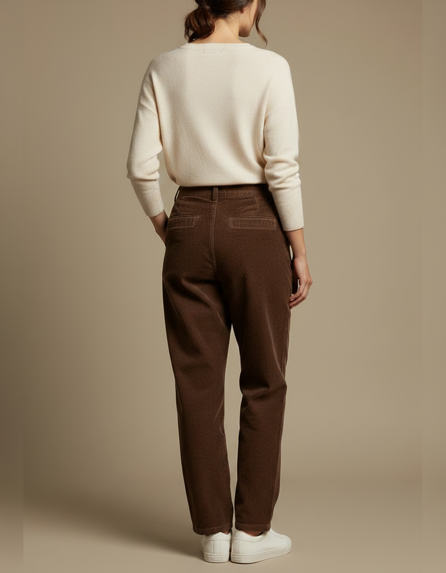 Pantalon Marron Côtelé Droit Ample Décontracté Femme - Cordé - vue 2
