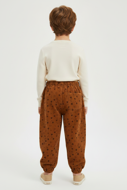 Pantalon Marron Côtelé Ample Fleuri Enfant - Cordé - vue 2