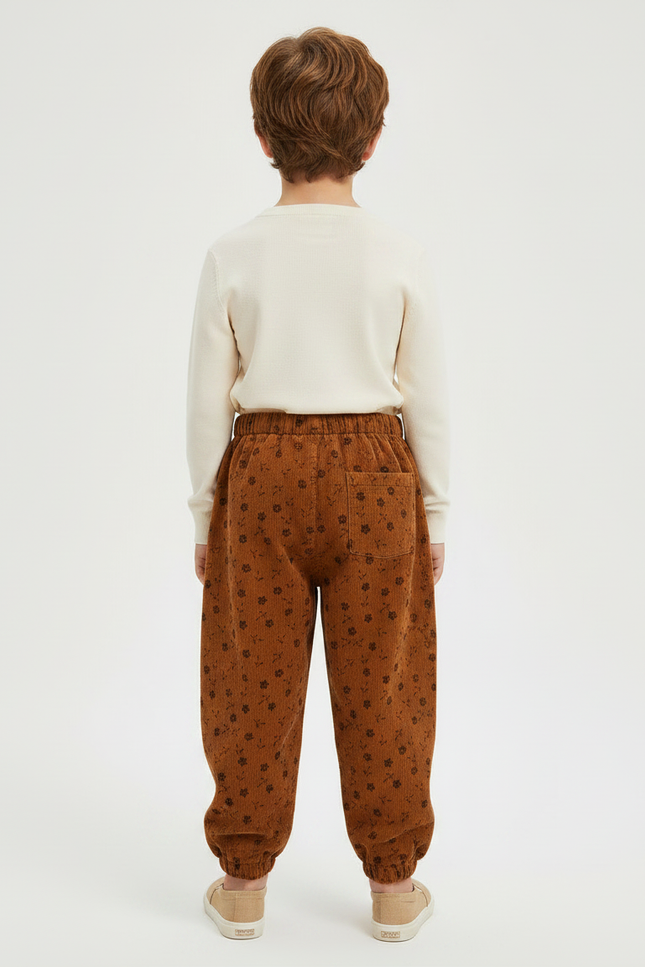 Pantalon Marron Côtelé Ample Fleuri Enfant - Cordé - vue 2