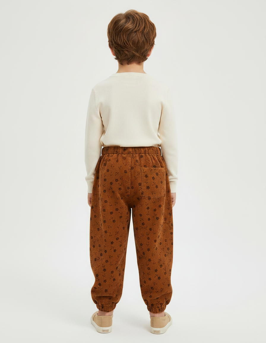 Pantalon Marron Côtelé Ample Fleuri Enfant - Cordé - vue 2