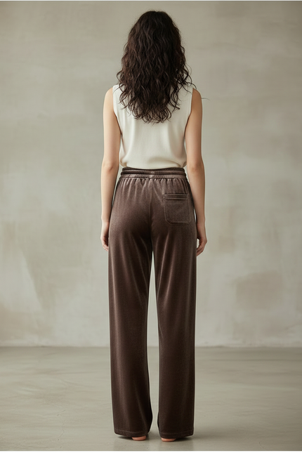 Pantalon Marron Velours Ample Élégant Décontracté Femme - vue 2