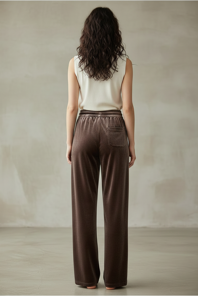 Pantalon Marron Velours Ample Élégant Décontracté Femme - vue 2