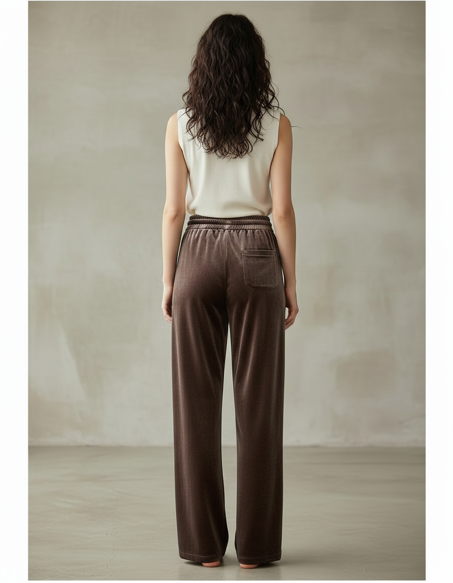 Pantalon Marron Velours Ample Élégant Décontracté Femme - vue 2