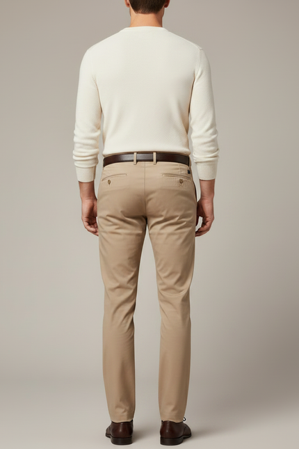 Pantalon Marron Homme Chino Droit Élégant Extensible - Beige Gabardine - vue 2