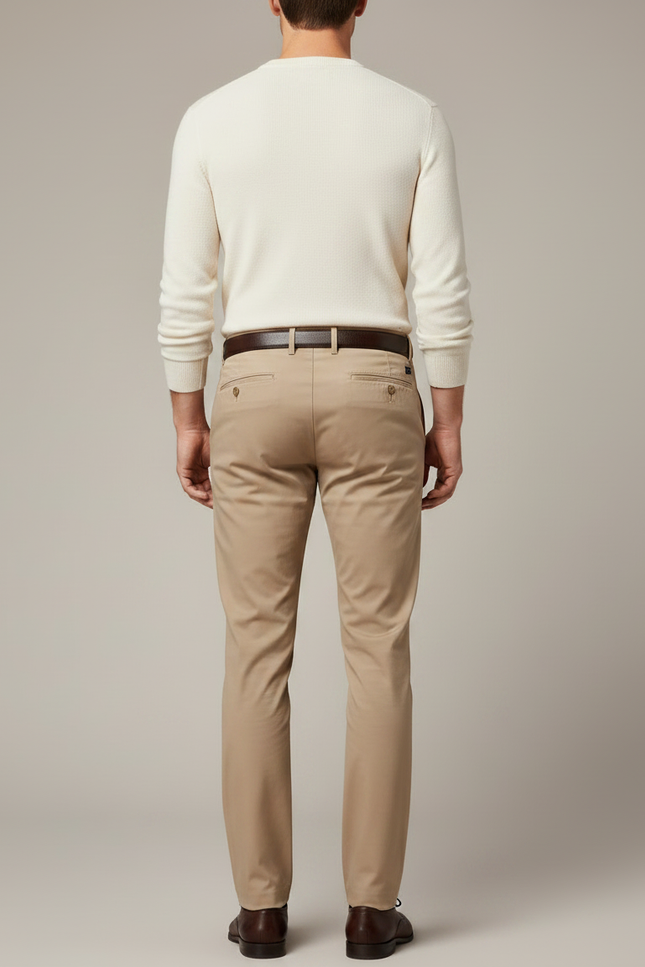 Pantalon Marron Homme Chino Droit Élégant Extensible - Beige Gabardine - vue 2