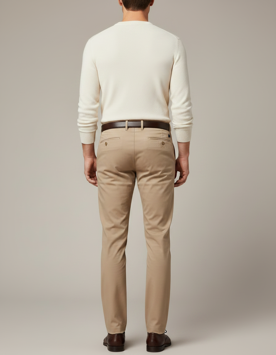 Pantalon Marron Homme Chino Droit Élégant Extensible - Beige Gabardine - vue 2