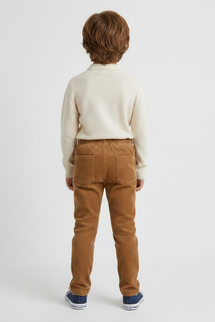 Pantalon Marron Côtelé Slim Taille Élastique Enfant - Cordé - vue 2