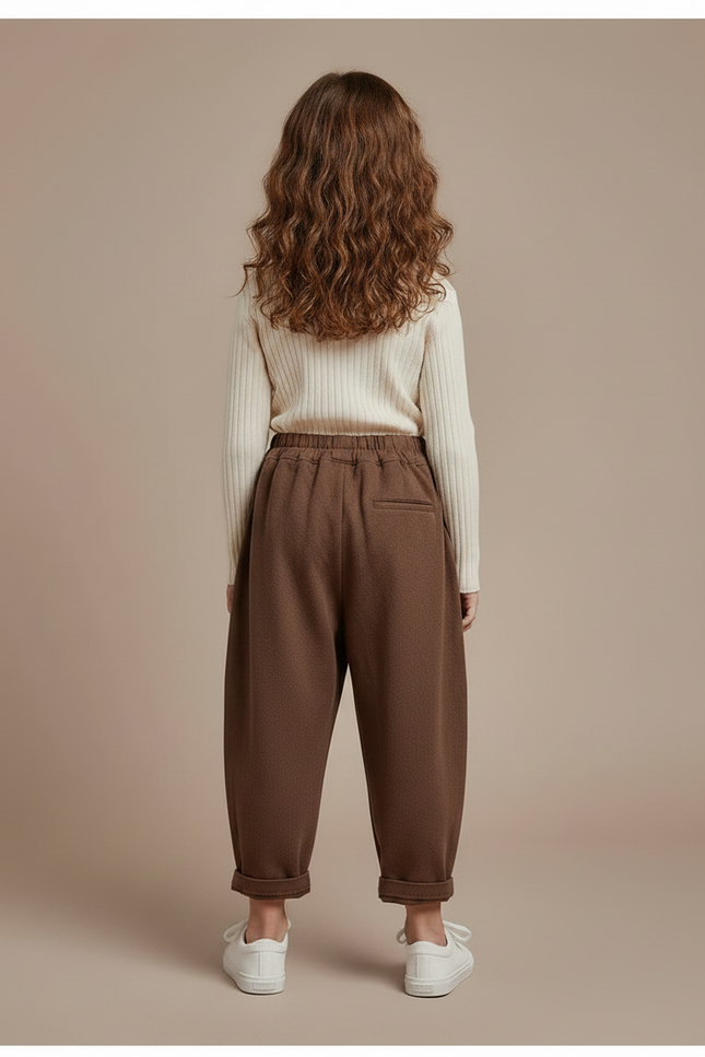 Pantalon Marron Ample Plissé Enfant Décontracté Confortable - Molleton - vue 2