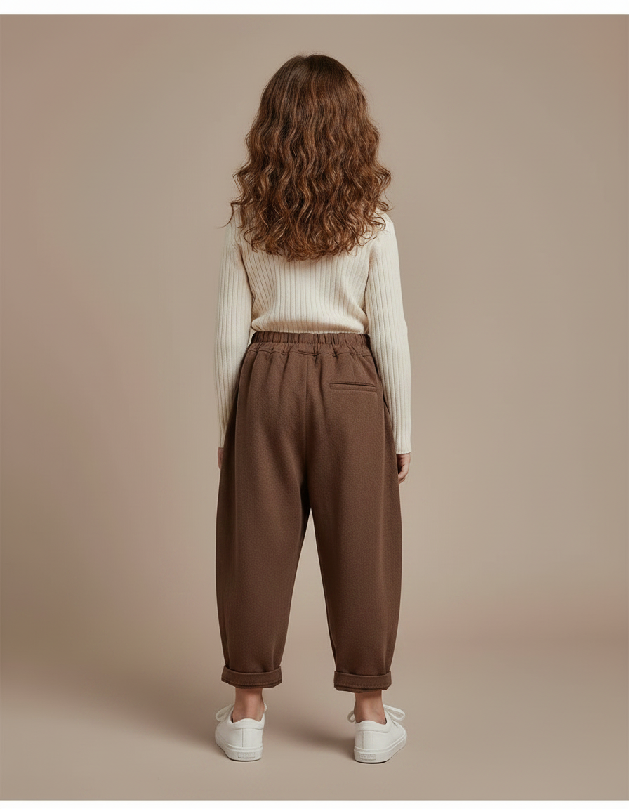 Pantalon Marron Ample Plissé Enfant Décontracté Confortable - Molleton - vue 2