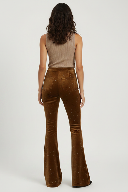 Pantalon Paillette Marron - Velours - vue 2