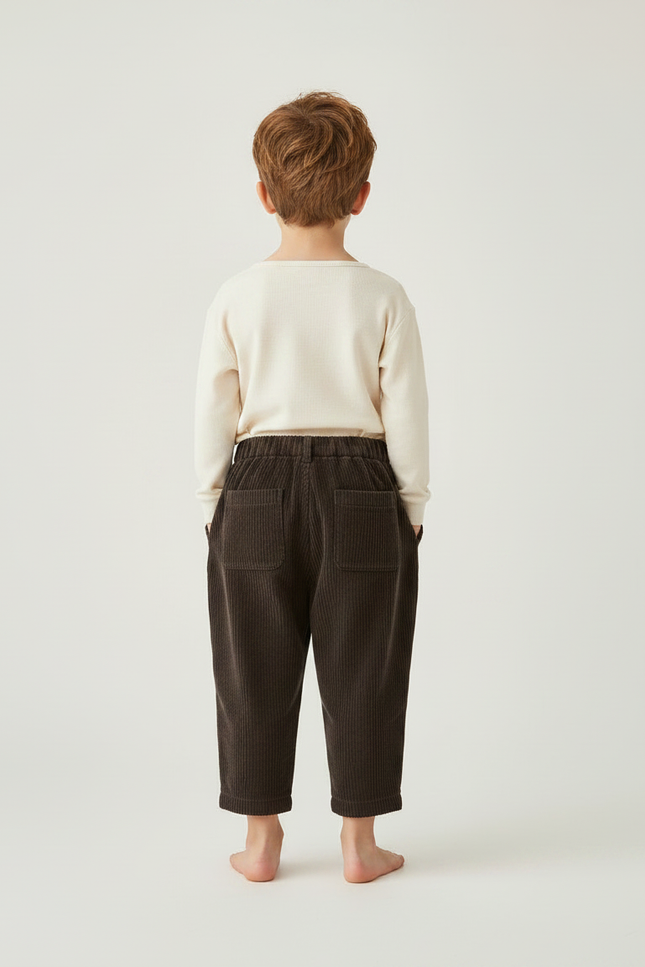 Pantalon Marron Côtelé Ample Plissé Décontracté Enfant - Cordé - vue 2