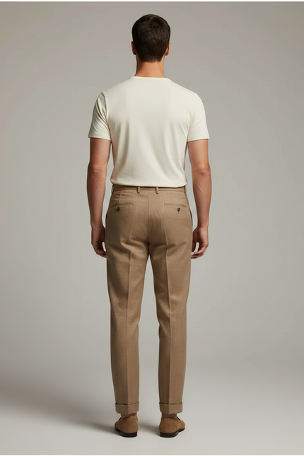 Pantalon Marron Plissé Droit Léger Décontracté Homme - Lin - vue 2