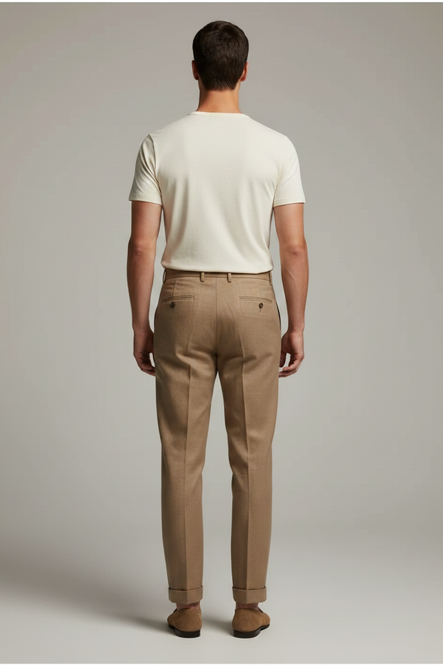Pantalon Marron Plissé Droit Léger Décontracté Homme - Lin - vue 2
