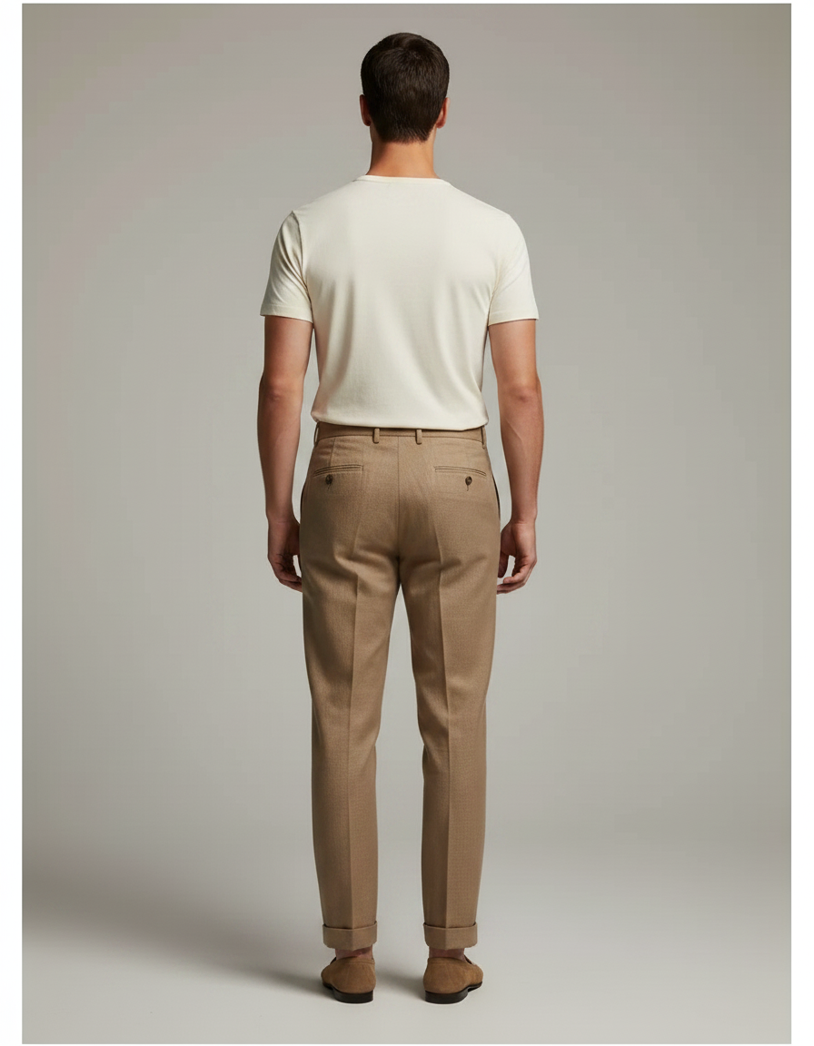 Pantalon Marron Plissé Droit Léger Décontracté Homme - Lin - vue 2