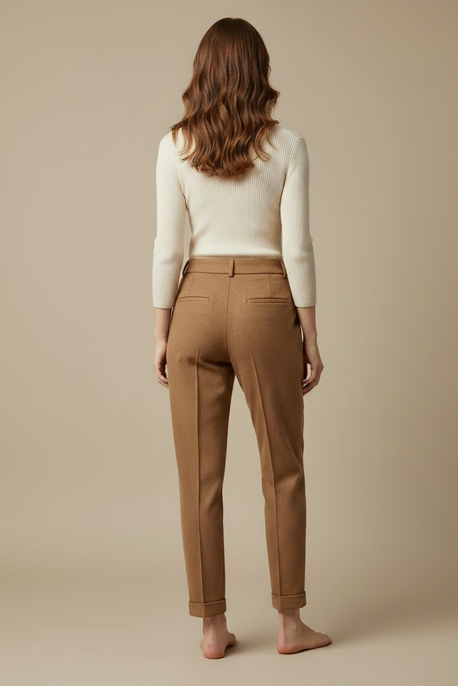 Pantalon Marron Laine Taille Haute Décontracté Élégant - Tweed - vue 2